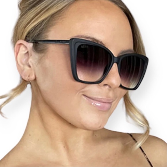 DIFF Heidi Sunglasses Matte Black Frame Grey Gradient Lenses Sharp Cat Eye NIB - Picture 10 of 16